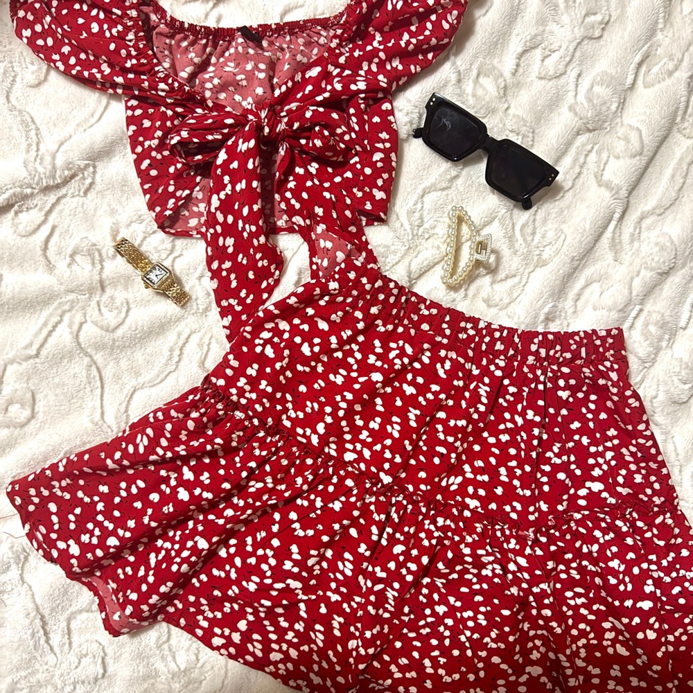 SHEIN Red and White Mini Dress
